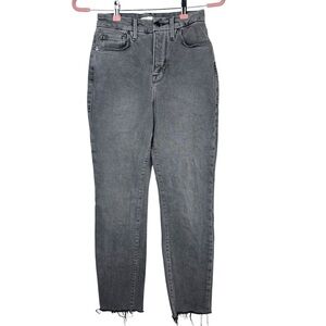 Good American Women Good Classic Raw Hem High Rise Black 26 SlimJeans Distressed